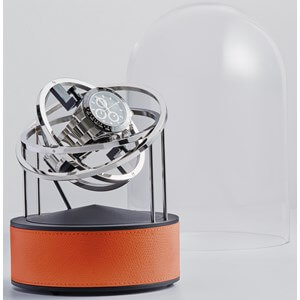 Bernard Favre Planet Silver &amp; Orange Leder Uhrenbeweger